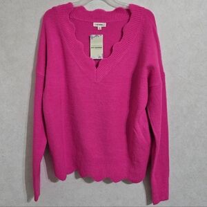 SZ M / L SCALLOP NECKLINE BARBIE PINK SWEATER